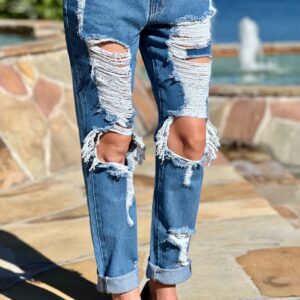 Blue Distressed Mom Jeans